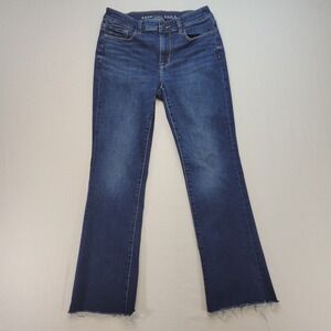 American Eagle Skinny Kick Jeans Womens 4 Short Mid Rise Raw Hem Stretch Denim